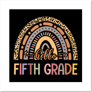 Hello Fifth Grade Leopard Rainbow Back To School Posters and Art